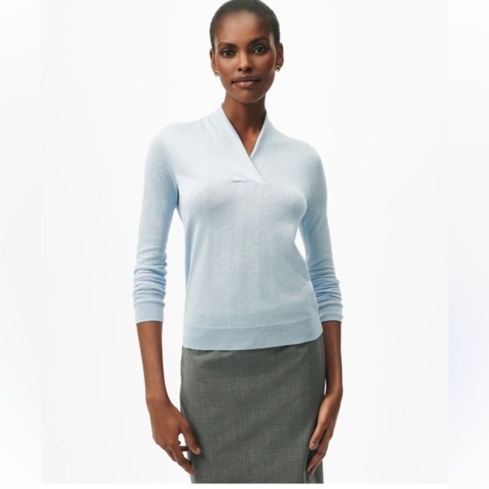 Brothers Silk Cashmere Luxe Shawl Collared Sweater in Darker Blue